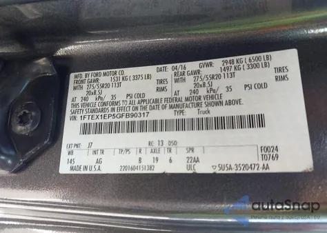 2016 Ford F-150 Xl from USA, damaged, VIN 1FTEX1EP5GFB90317